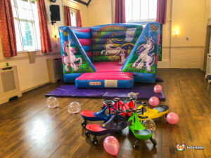 BBC Inflatables Unicorn Bouncer & Plasma Cars at Hanbury Parish Hall